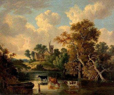 Paisaje con ganado en una piscina de George Vincent